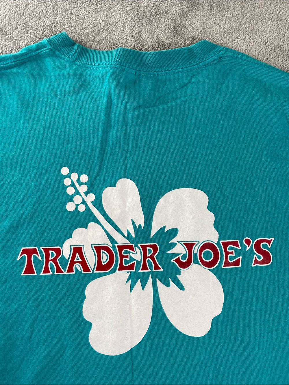 Trader Joe's Employee Short Sleeve T Shirt Teal Blue Sz Medium / S Cotton Floral